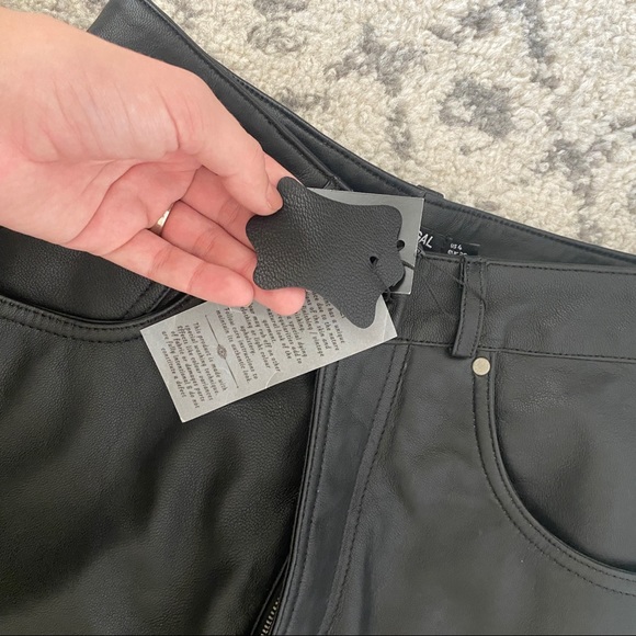 Nasty Gal Leather High Waisted Slit Pants black straight leg real hem premium - Picture 10 of 12